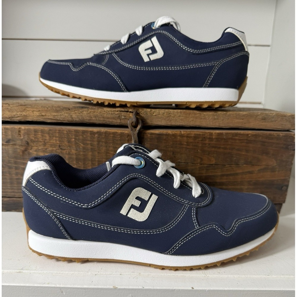 FootJoy FJ Sport Retro Spikeless Golf Shoes 92387 Navy Blue White Women's 8 JR